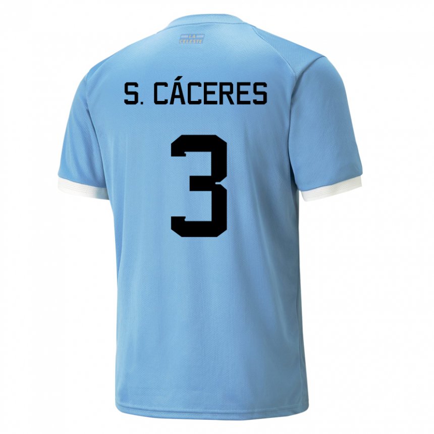 Dames Uruguayaans Sebastian Caceres #3 Blauw Thuisshirt Thuistenue 22-24 T-shirt