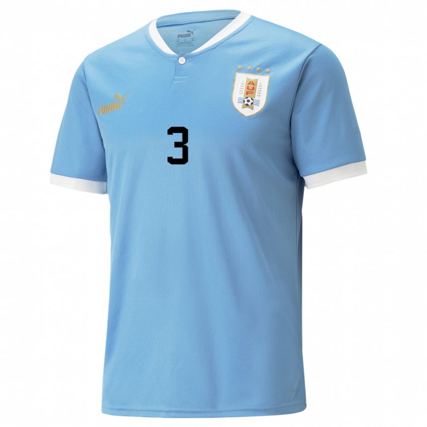 Dames Uruguayaans Sebastian Caceres #3 Blauw Thuisshirt Thuistenue 22-24 T-shirt