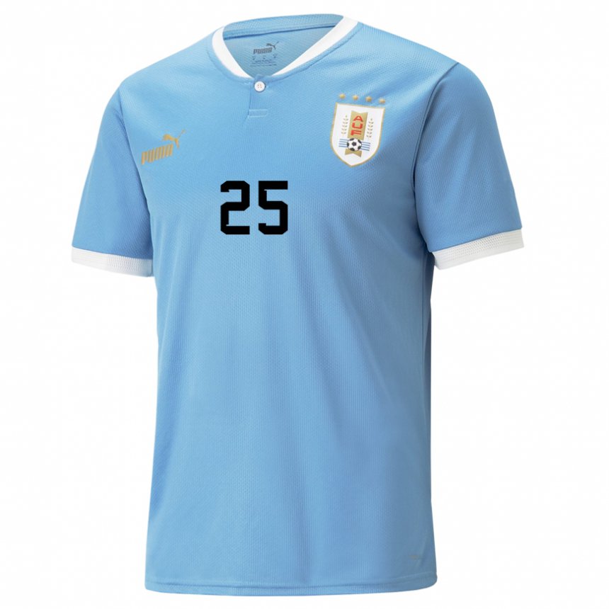 Dames Uruguayaans Manuel Ugarte #25 Blauw Thuisshirt Thuistenue 22-24 T-shirt