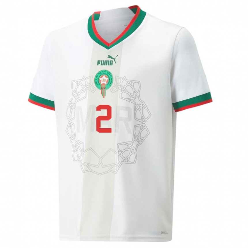 Dames Marokkaans Achraf Hakimi #2 Wit Uitshirt Uittenue 22-24 T-shirt