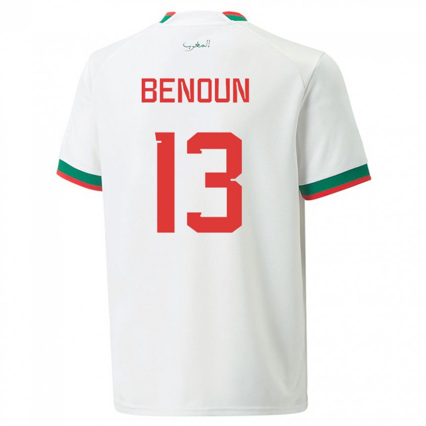 Dames Marokkaans Badr Benoun #13 Wit Uitshirt Uittenue 22-24 T-shirt