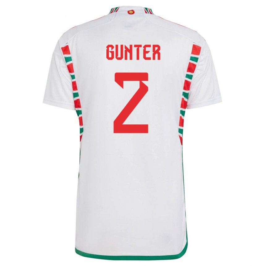 Dames Welsh Chris Gunter #2 Wit Uitshirt Uittenue 22-24 T-shirt