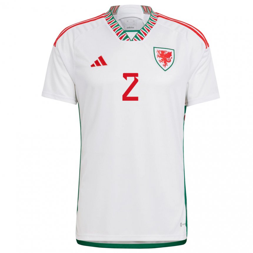 Dames Welsh Chris Gunter #2 Wit Uitshirt Uittenue 22-24 T-shirt