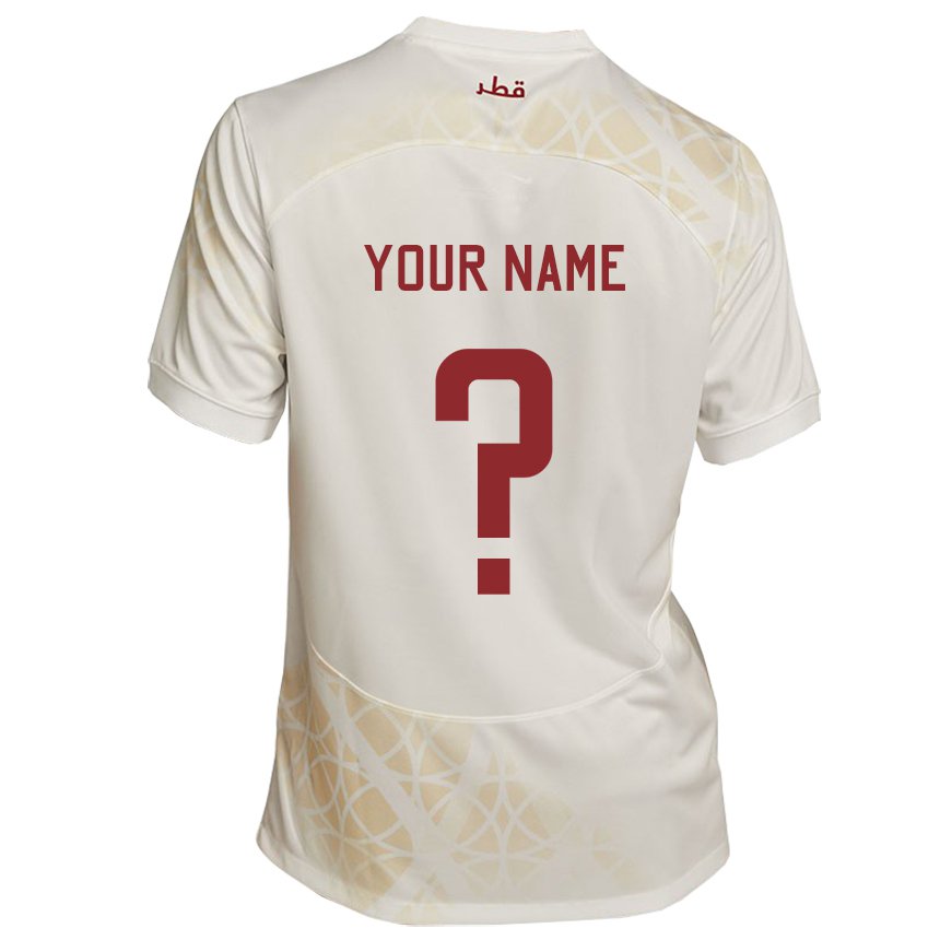 Dames Qatarees Uw Naam #0 Goud Beige Uitshirt Uittenue 22-24 T-shirt