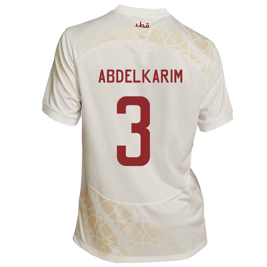 Dames Qatarees Abdelkarim Hassan #3 Goud Beige Uitshirt Uittenue 22-24 T-shirt