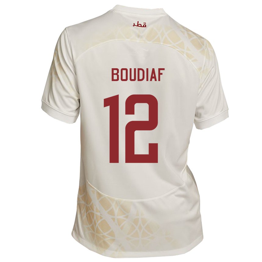 Dames Qatarees Karim Boudiaf #12 Goud Beige Uitshirt Uittenue 22-24 T-shirt