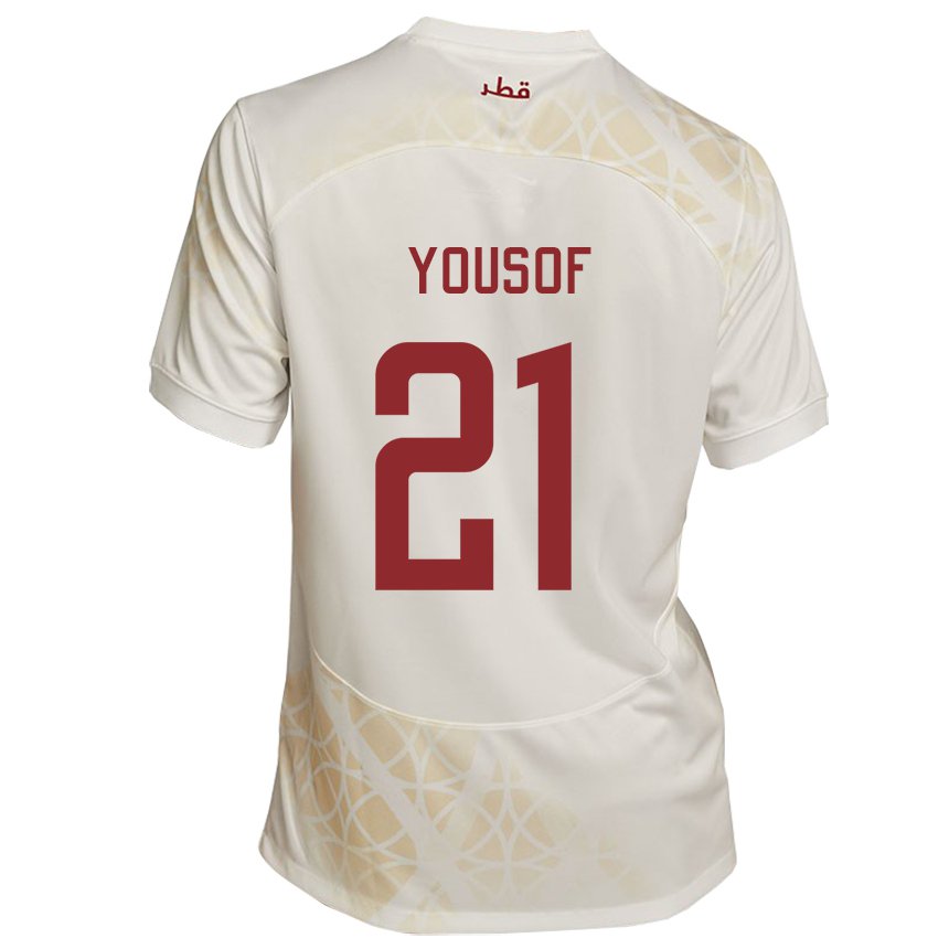 Dames Qatarees Yousof Hassan #21 Goud Beige Uitshirt Uittenue 22-24 T-shirt