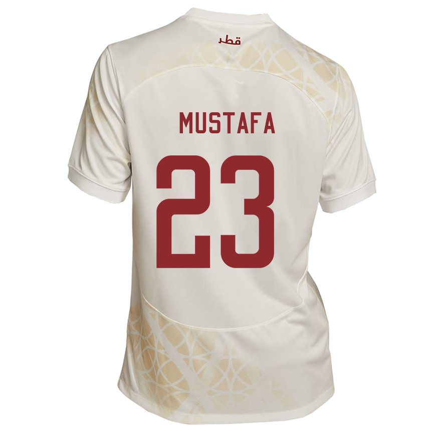 Dames Qatarees Mustafa Mashaal #23 Goud Beige Uitshirt Uittenue 22-24 T-shirt