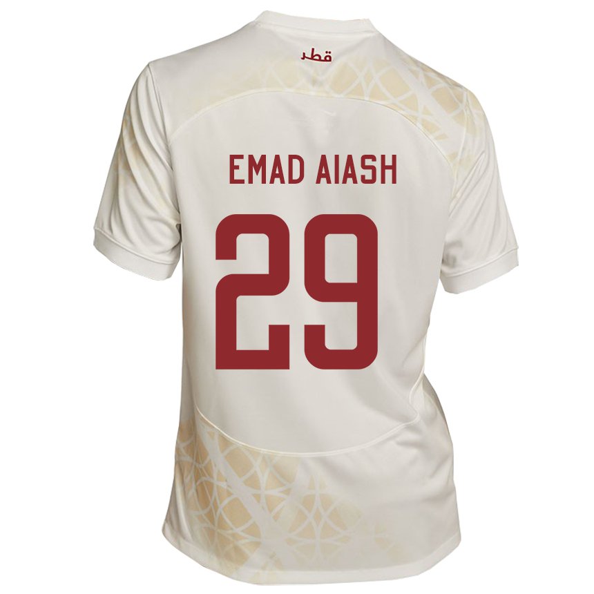Dames Qatarees Mohamed Emad Aiash #29 Goud Beige Uitshirt Uittenue 22-24 T-shirt