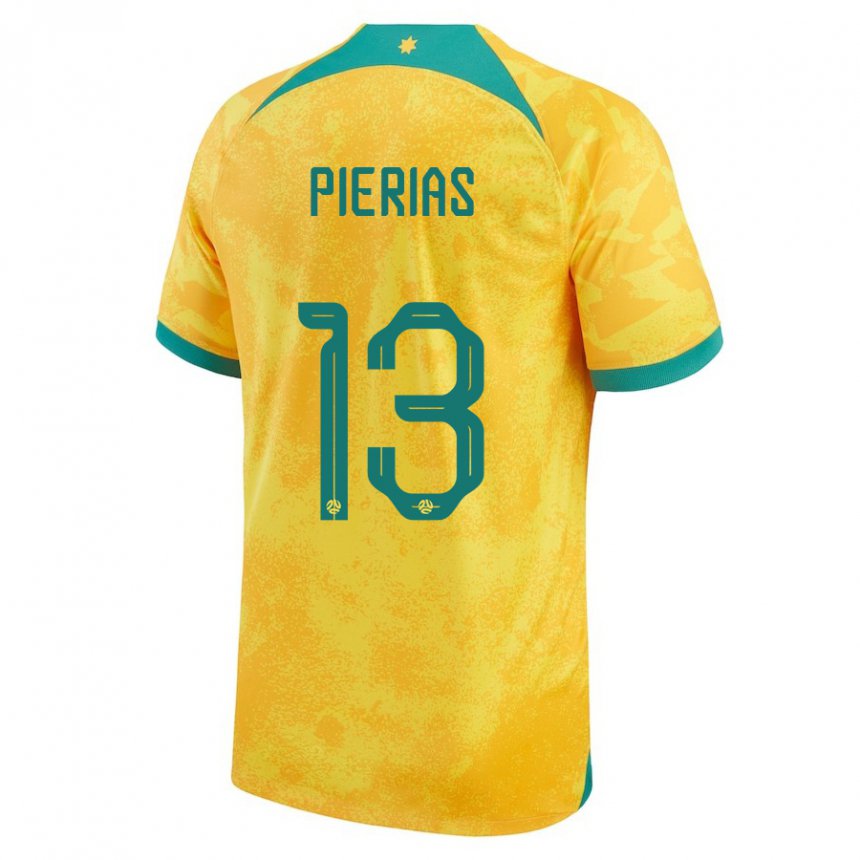 Kinderen Australisch Dylan Pierias #13 Gouden Thuisshirt Thuistenue 22-24 T-shirt