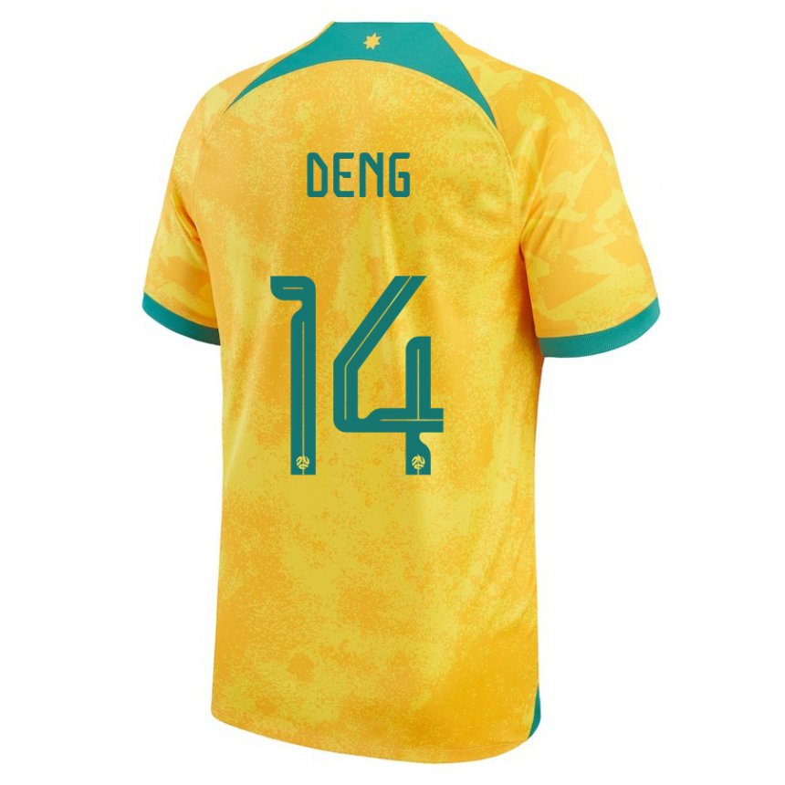 Kinderen Australisch Thomas Deng #14 Gouden Thuisshirt Thuistenue 22-24 T-shirt