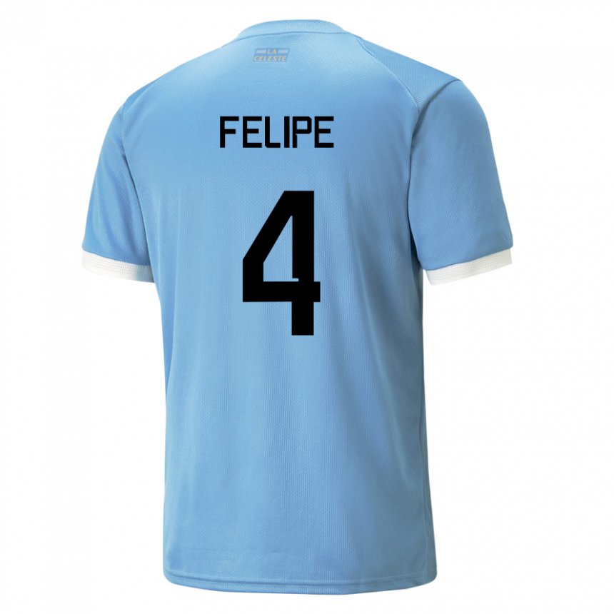 Kinderen Uruguayaans Laura Felipe #4 Blauw Thuisshirt Thuistenue 22-24 T-shirt