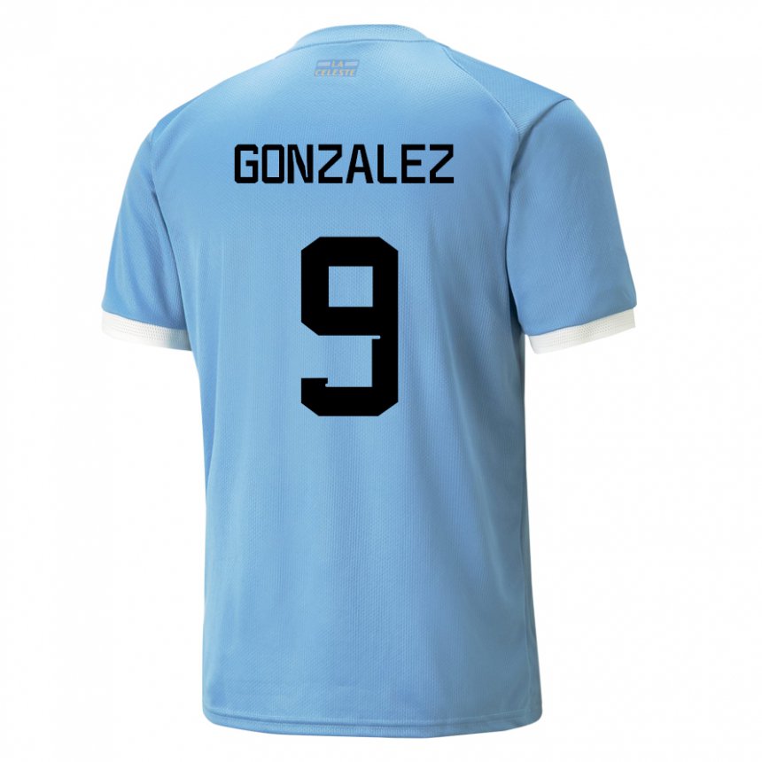 Kinderen Uruguayaans Pamela Gonzalez #9 Blauw Thuisshirt Thuistenue 22-24 T-shirt