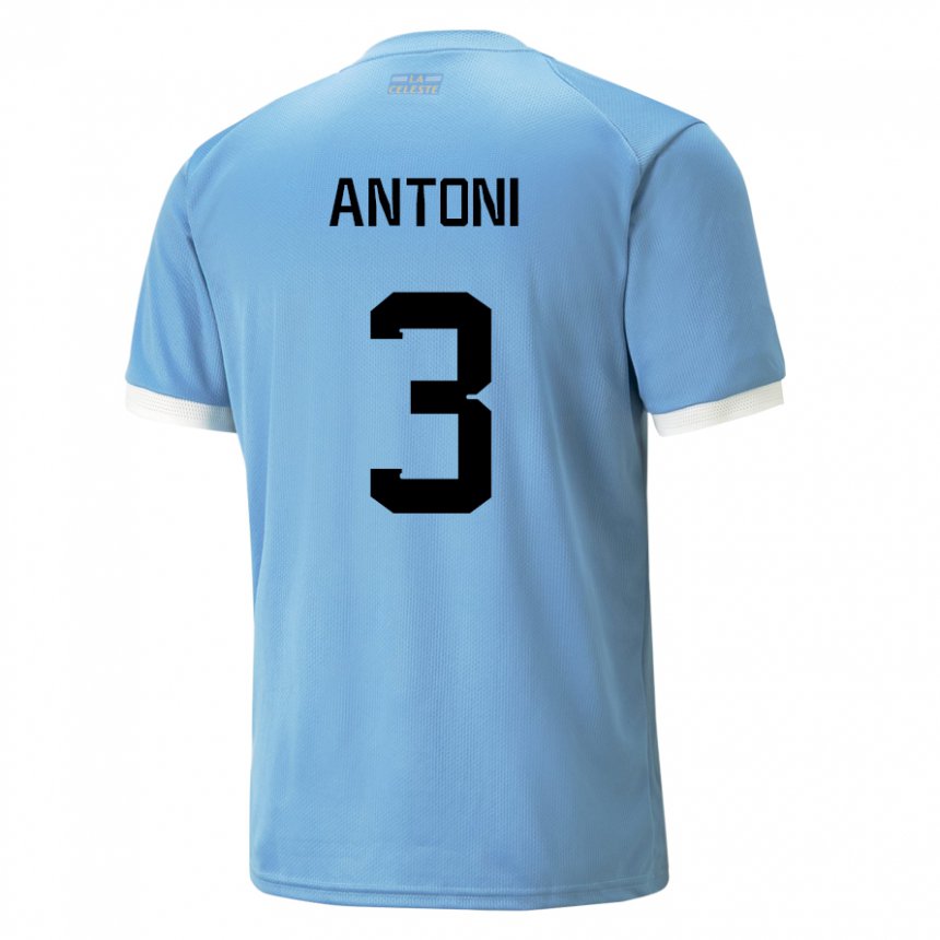 Kinderen Uruguayaans Mateo Antoni #3 Blauw Thuisshirt Thuistenue 22-24 T-shirt