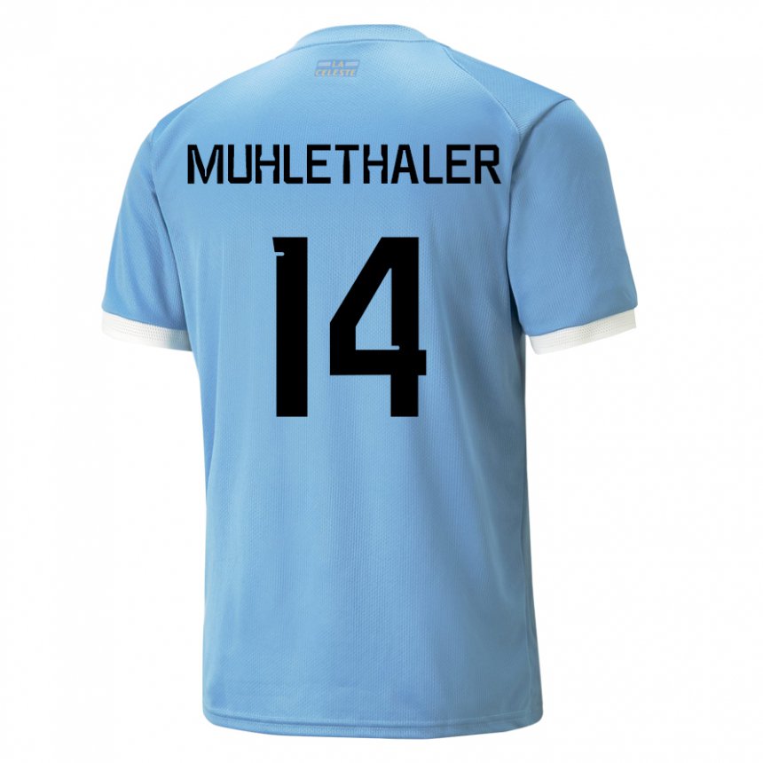 Kinderen Uruguayaans Stiven Muhlethaler #14 Blauw Thuisshirt Thuistenue 22-24 T-shirt