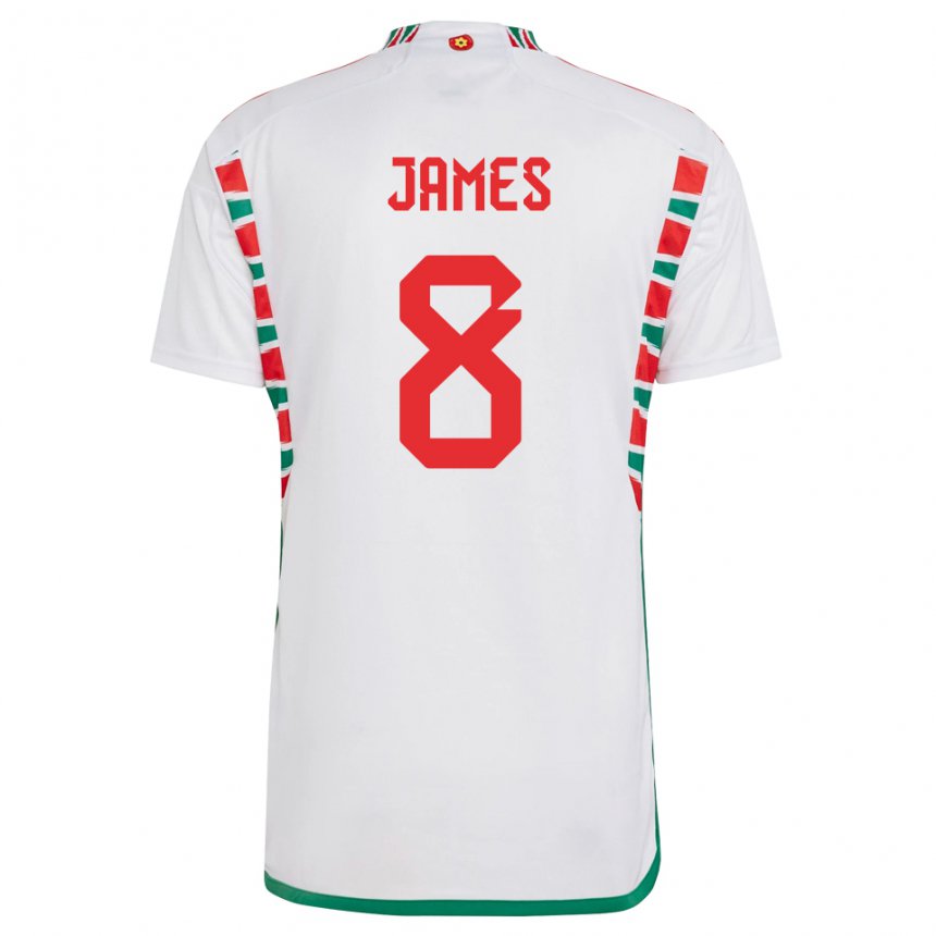 Kinderen Welsh Angharad James #8 Wit Uitshirt Uittenue 22-24 T-shirt