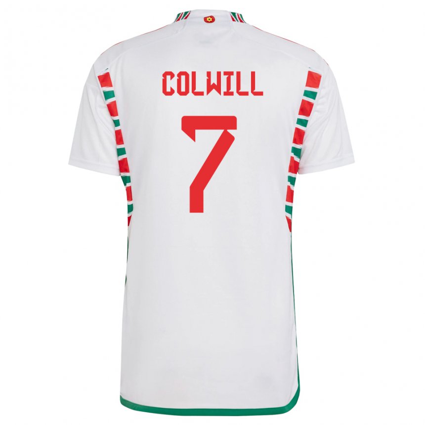 Kinderen Welsh Joel Colwill #7 Wit Uitshirt Uittenue 22-24 T-shirt