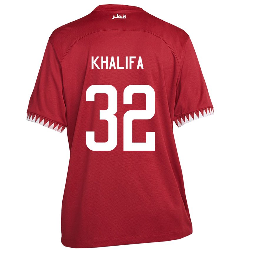 Heren Qatarees Duana Khalifa #32 Kastanjebruin Thuisshirt Thuistenue 22-24 T-shirt