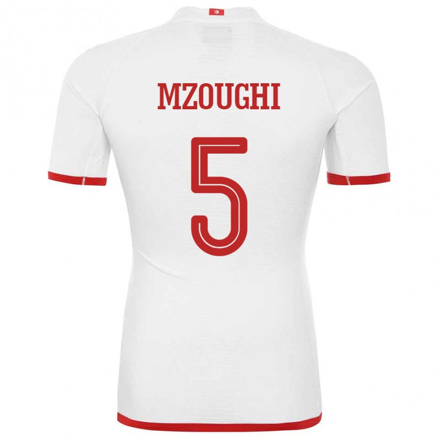 Heren Tunesisch Iskander Mzoughi #5 Wit Uitshirt Uittenue 22-24 T-shirt