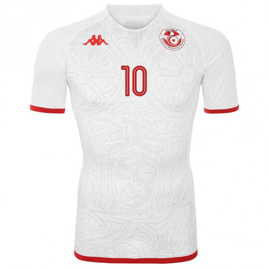 Heren Tunesisch Rayen Hamrouni #10 Wit Uitshirt Uittenue 22-24 T-shirt