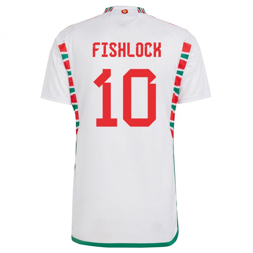 Heren Welsh Jessica Fishlock #10 Wit Uitshirt Uittenue 22-24 T-shirt