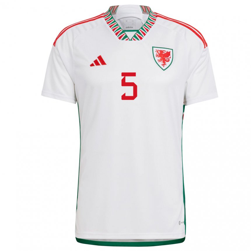 Heren Welsh Kai Ludvigsen #5 Wit Uitshirt Uittenue 22-24 T-shirt