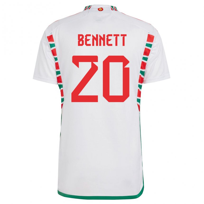 Heren Welsh Aaron Bennett #20 Wit Uitshirt Uittenue 22-24 T-shirt