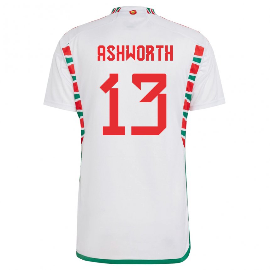 Heren Welsh Fin Ashworth #13 Wit Uitshirt Uittenue 22-24 T-shirt