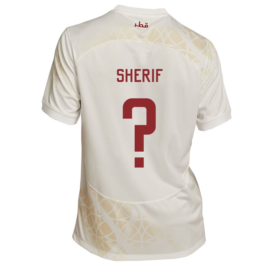 Heren Qatarees Marwan Sherif #0 Goud Beige Uitshirt Uittenue 22-24 T-shirt