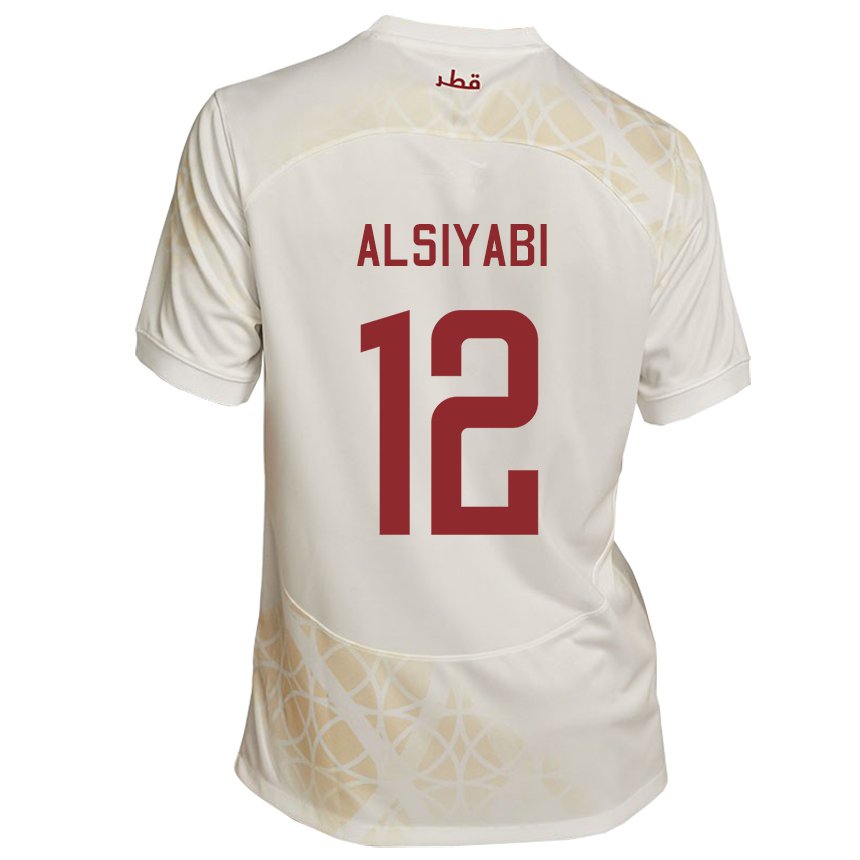 Heren Qatarees Shaima Alsiyabi #12 Goud Beige Uitshirt Uittenue 22-24 T-shirt