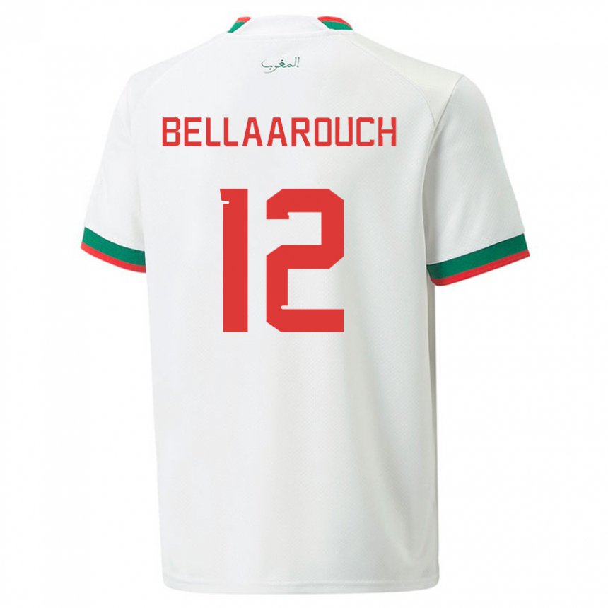 Heren Marokkaans Alaa Bellaarouch #12 Wit Uitshirt Uittenue 22-24 T-shirt