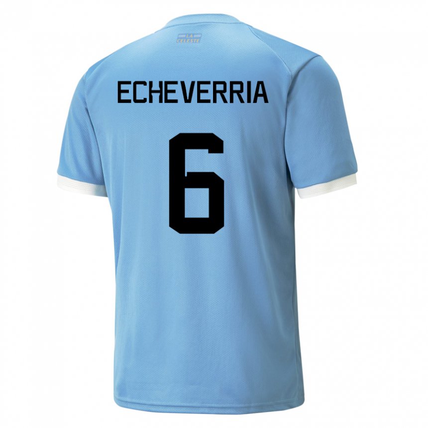 Dames Uruguayaans Juan Echeverria #6 Blauw Thuisshirt Thuistenue 22-24 T-shirt