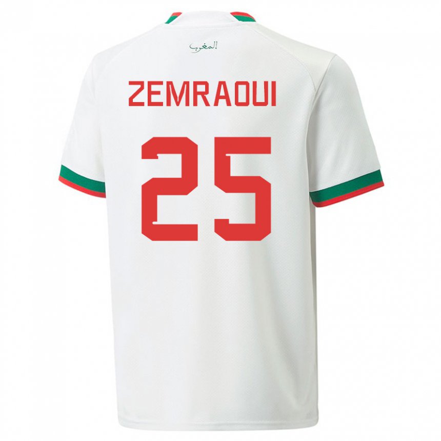 Dames Marokkaans Oussama Zemraoui #25 Wit Uitshirt Uittenue 22-24 T-shirt