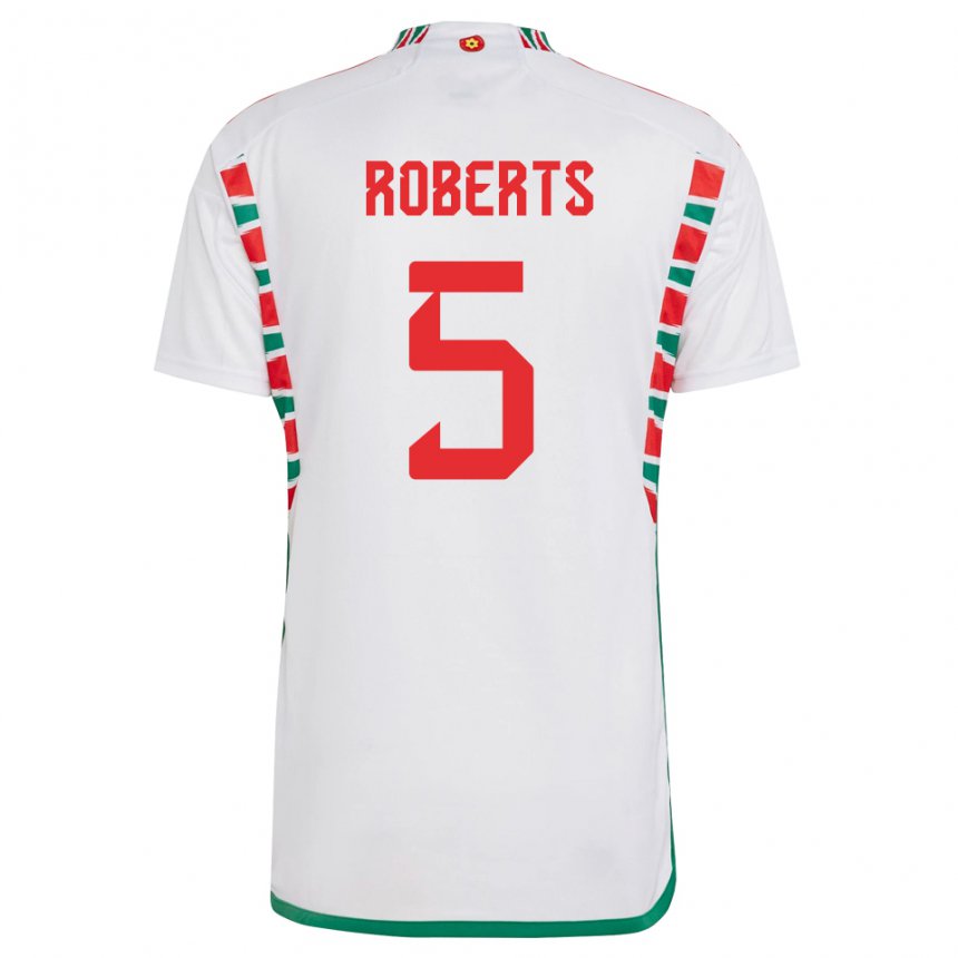 Dames Welsh Rhiannon Roberts #5 Wit Uitshirt Uittenue 22-24 T-shirt