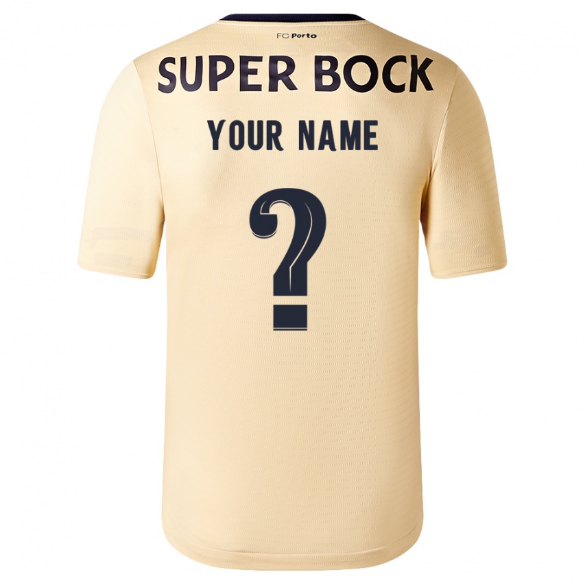 Heren Uw Naam #0 Beige-Gouden Uitshirt Uittenue 2023/24 T-Shirt