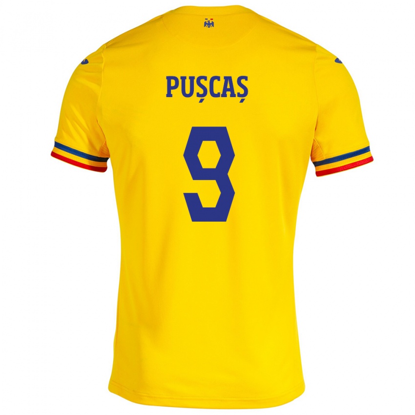 Kinderen Roemenië George Pușcaș #9 Geel Thuisshirt Thuistenue 24-26 T-Shirt