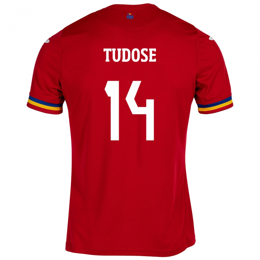 Kinderen Roemenië Mario Tudose #14 Rood Uitshirt Uittenue 24-26 T-Shirt