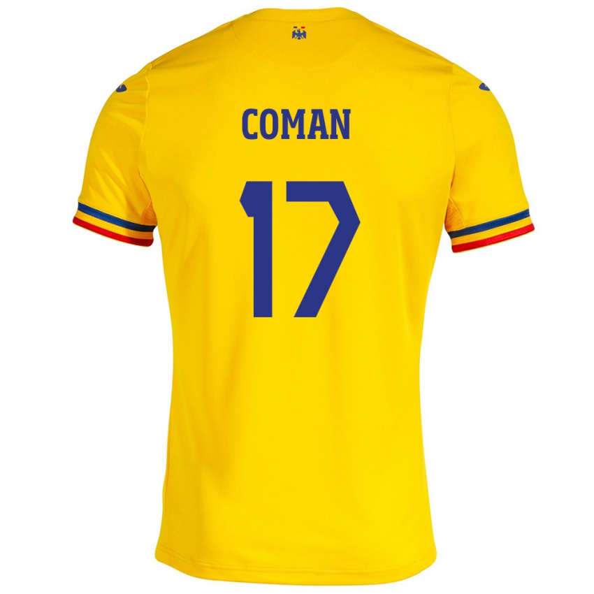 Heren Roemenië Florinel Coman #17 Geel Thuisshirt Thuistenue 24-26 T-Shirt