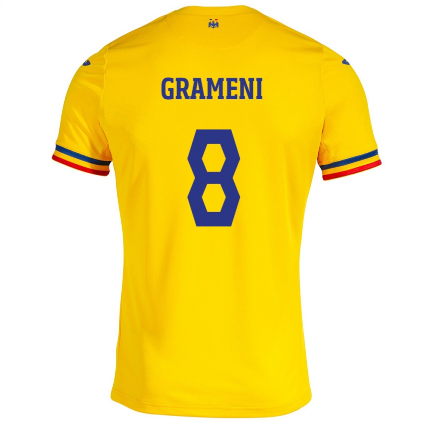 Heren Roemenië Constantin Grameni #8 Geel Thuisshirt Thuistenue 24-26 T-Shirt