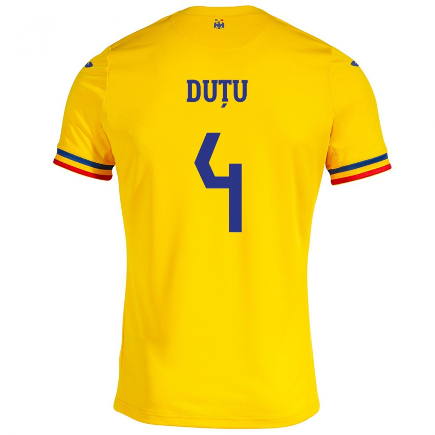 Heren Roemenië Ștefan Duțu #4 Geel Thuisshirt Thuistenue 24-26 T-Shirt