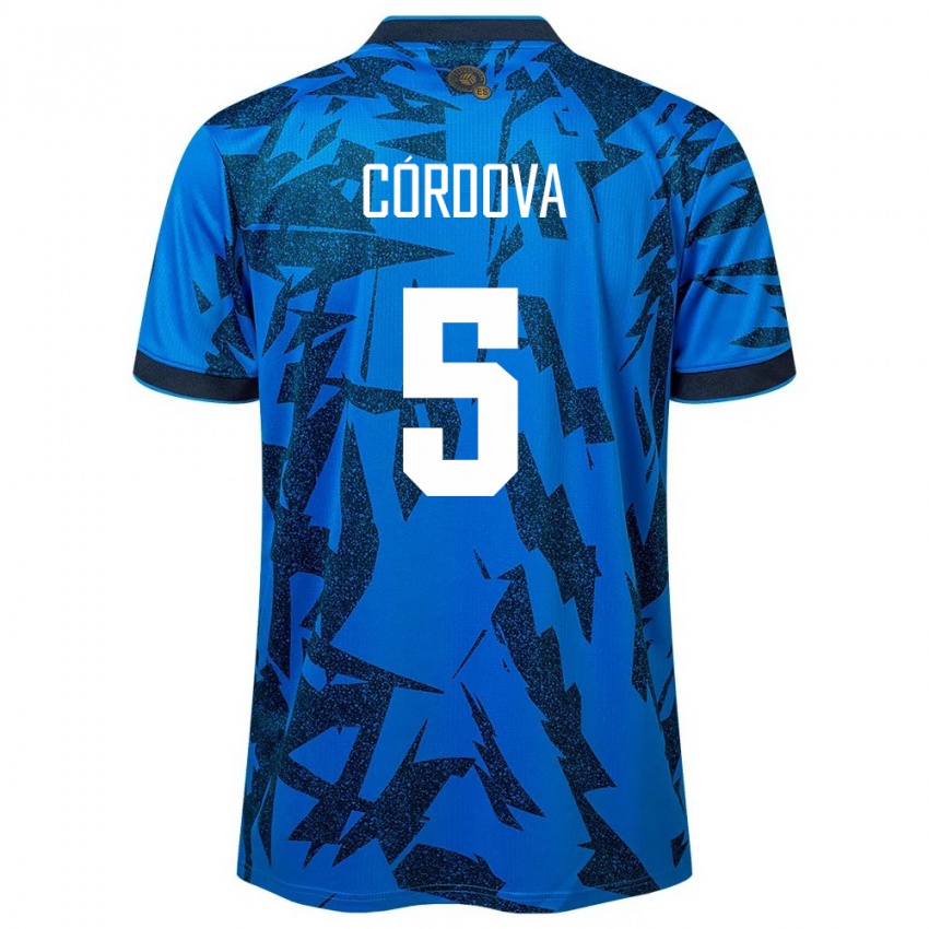 Heren El Salvador Edwin Córdova #5 Blauw Thuisshirt Thuistenue 24-26 T-Shirt