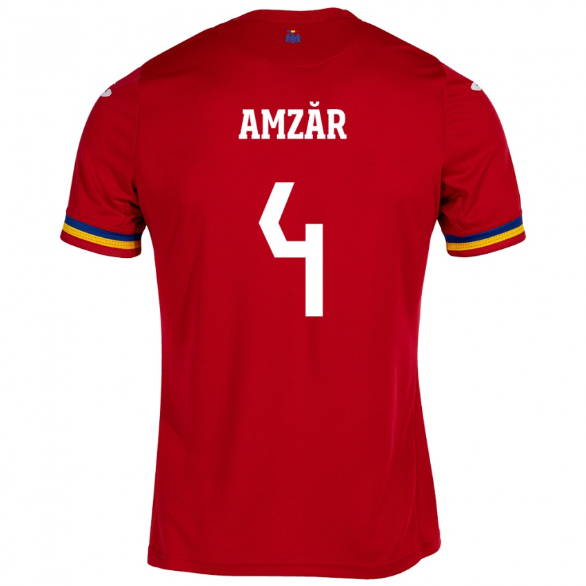 Heren Roemenië Costin Amzăr #4 Rood Uitshirt Uittenue 24-26 T-Shirt