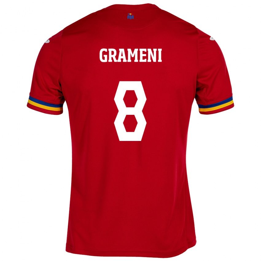 Heren Roemenië Constantin Grameni #8 Rood Uitshirt Uittenue 24-26 T-Shirt