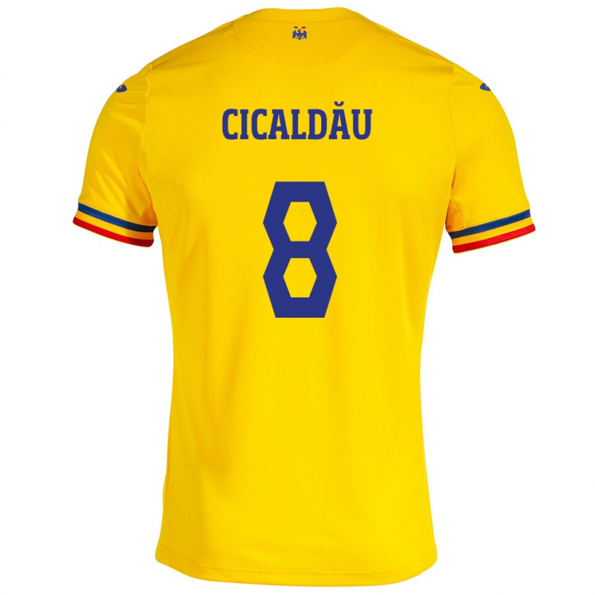 Dames Roemenië Alexandru Cicâldău #8 Geel Thuisshirt Thuistenue 24-26 T-Shirt