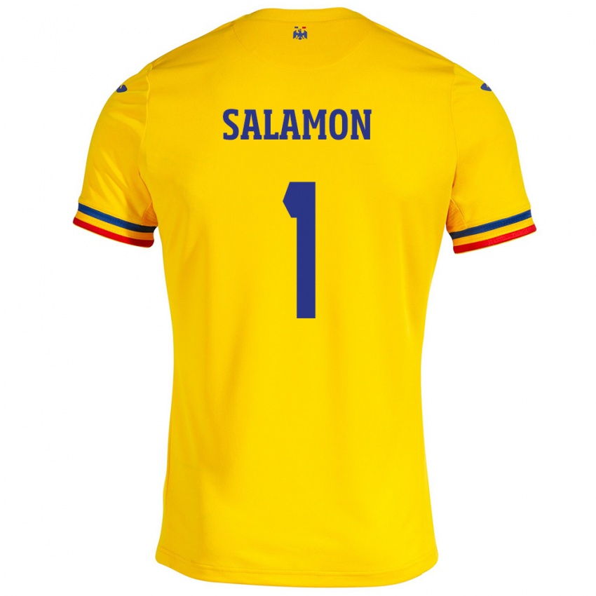 Dames Roemenië Szidonia Salamon #1 Geel Thuisshirt Thuistenue 24-26 T-Shirt