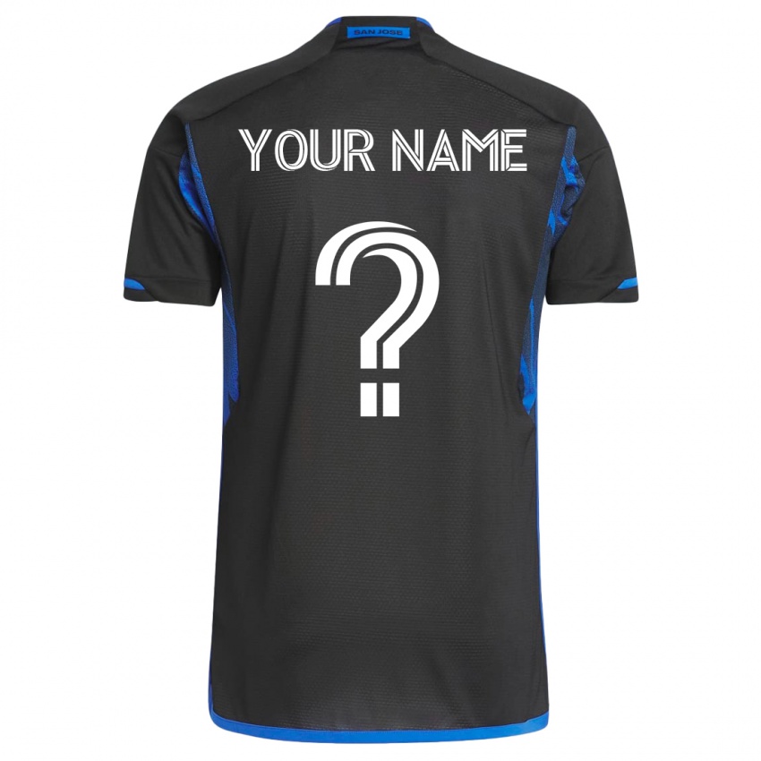 Heren Uw Naam #0 Blauw Zwart Thuisshirt Thuistenue 2023/24 T-Shirt