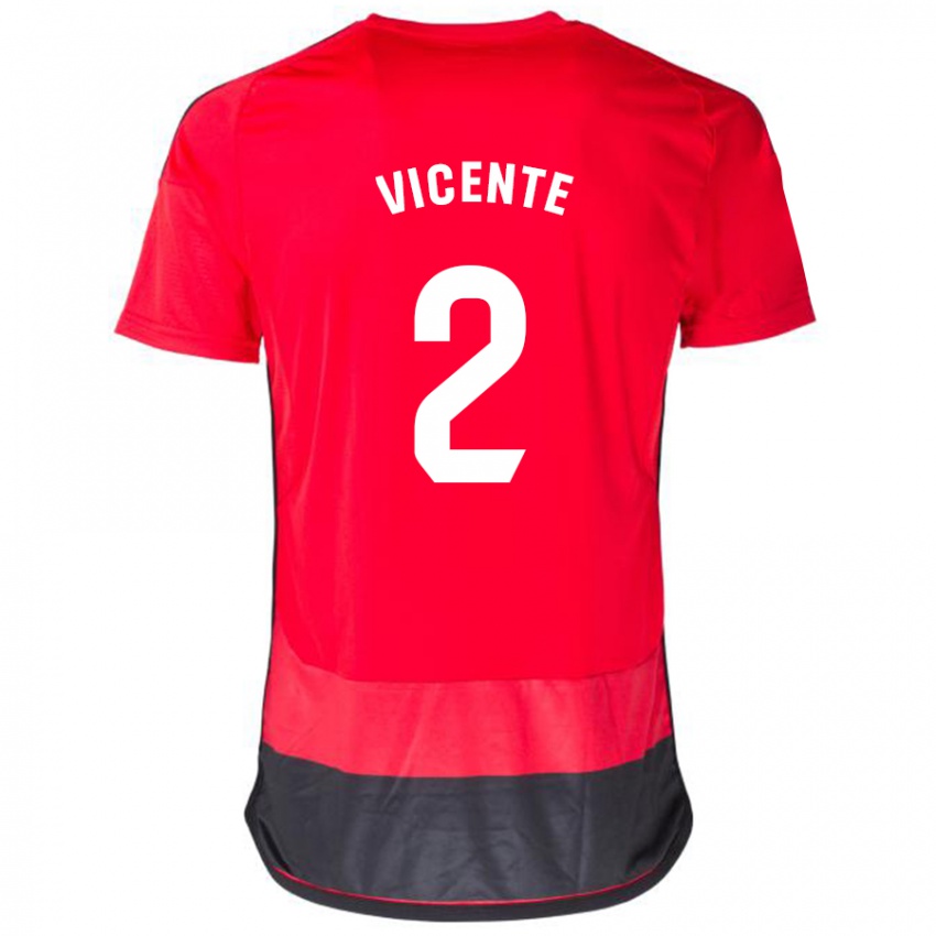 Heren David Vicente #2 Rood Zwart Thuisshirt Thuistenue 2023/24 T-Shirt