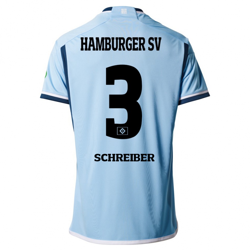 Dames David Schreiber #3 Blauw Uitshirt Uittenue 2023/24 T-Shirt