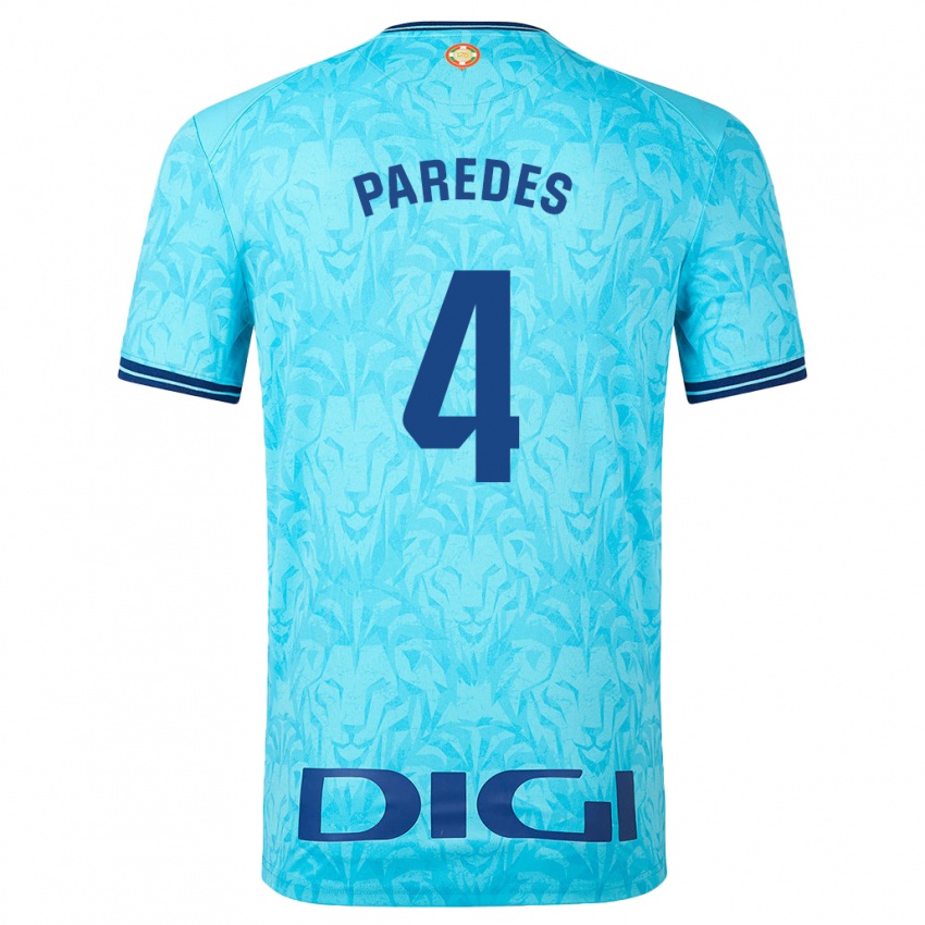 Dames Aitor Paredes #4 Hemelsblauw Uitshirt Uittenue 2023/24 T-Shirt