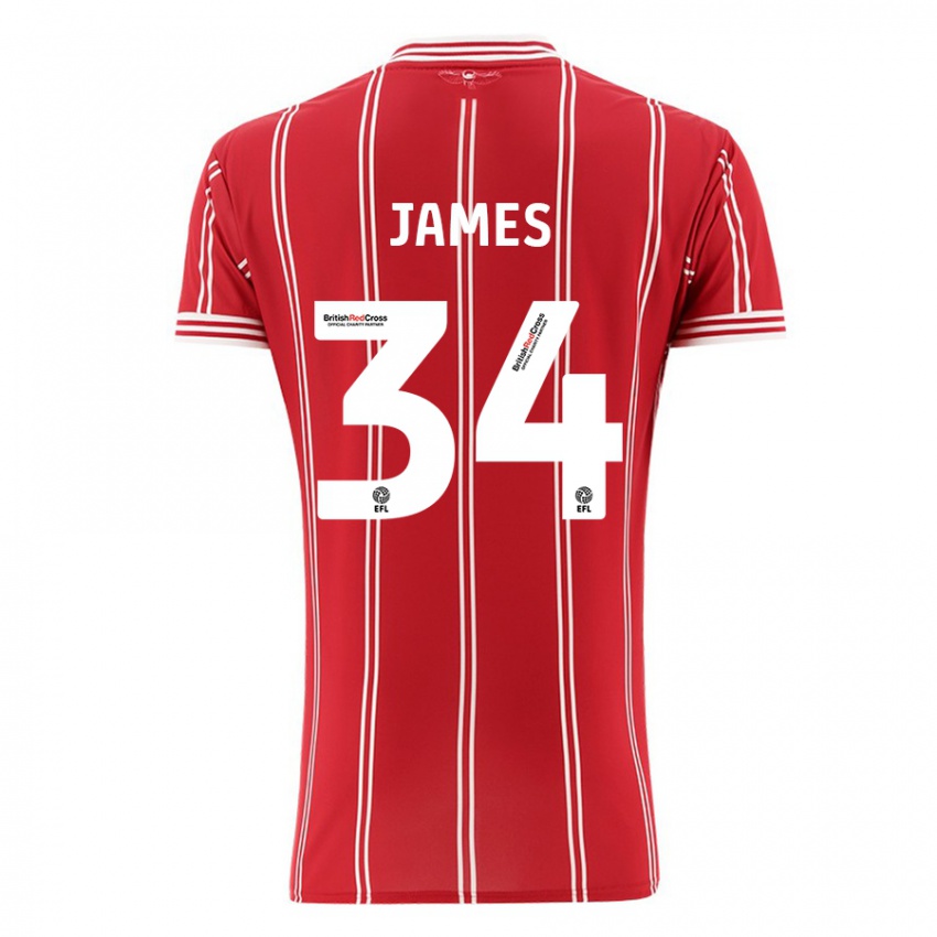 Kinderen Joseph James #34 Rood Thuisshirt Thuistenue 2023/24 T-Shirt